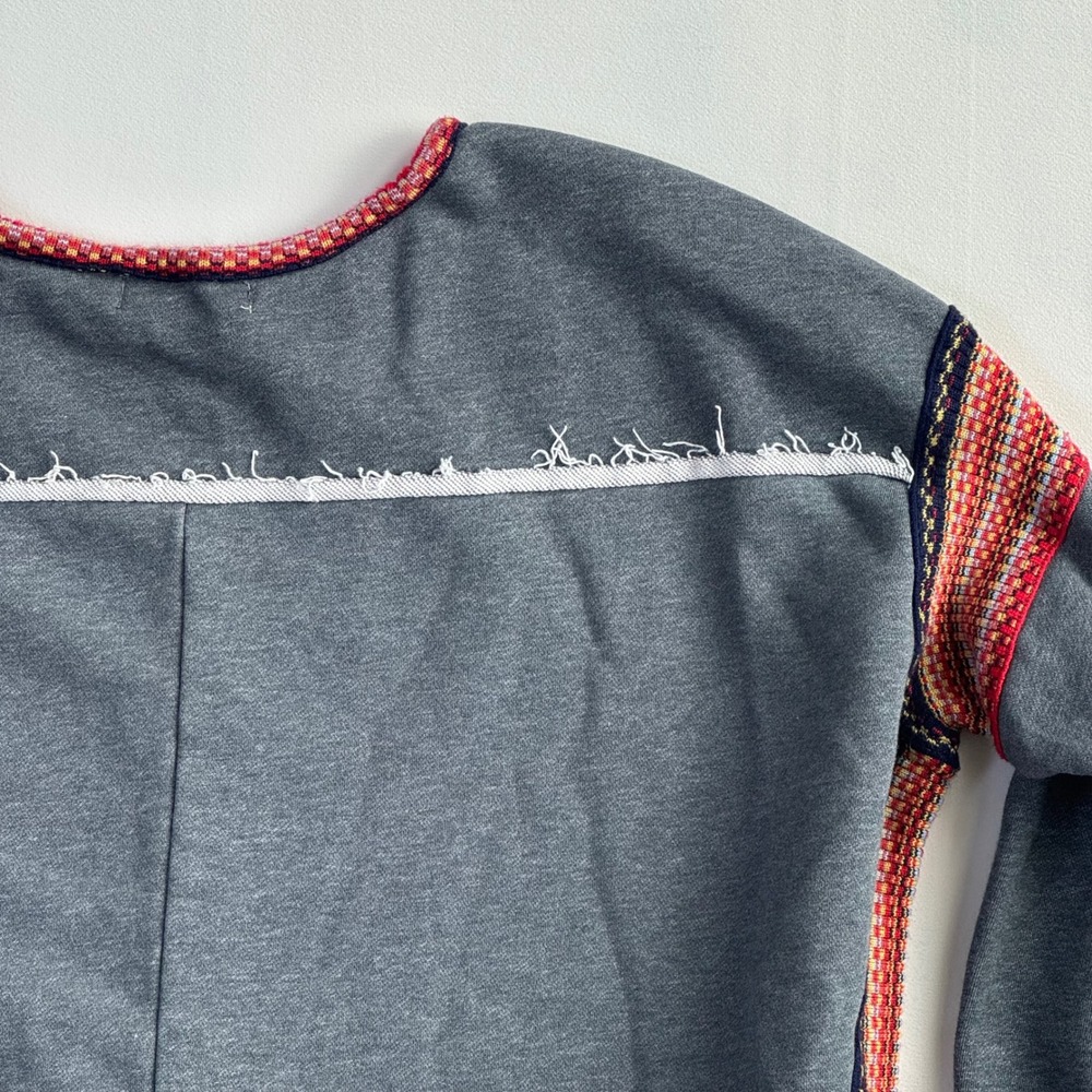 Natural Life Gray Knit Trim Sweater SM Boho oversized cozy Pullover cotton blend - Picture 7 of 11